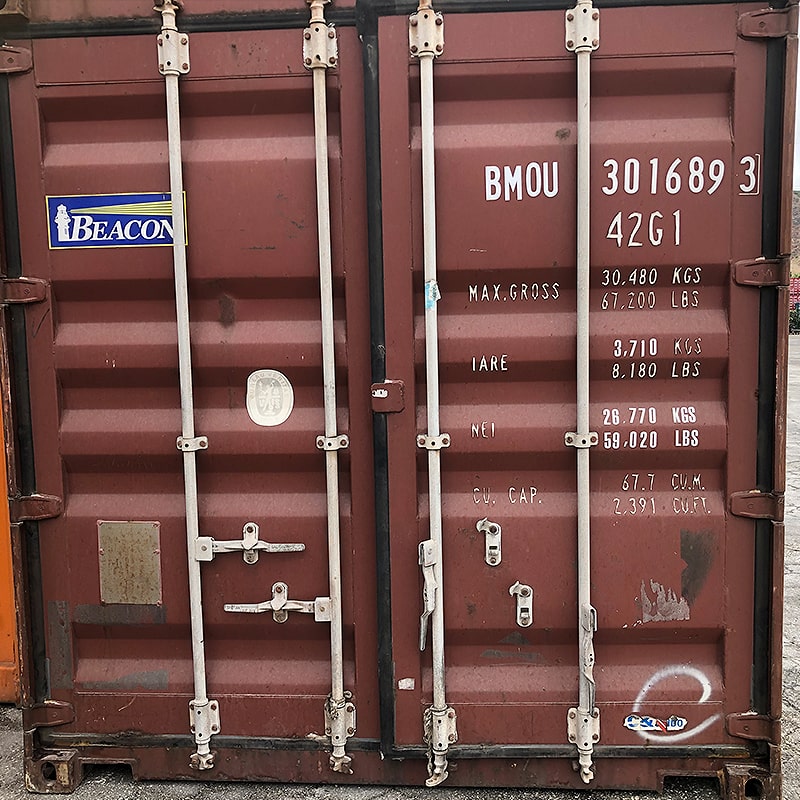 Conteneur maritime d'occasion 40 pieds rouge BEACON – Classe A (Cargo Worthy)