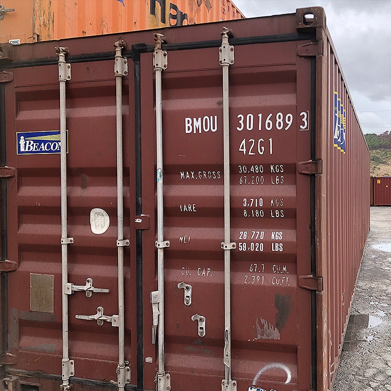 Conteneur maritime d'occasion 40 pieds rouge BEACON – Classe A (Cargo Worthy)